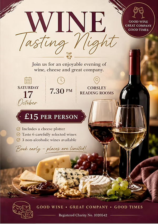 Wine Tasting Night - 7.30pm, Saturday 17th October 2026, Corsley Reading Room